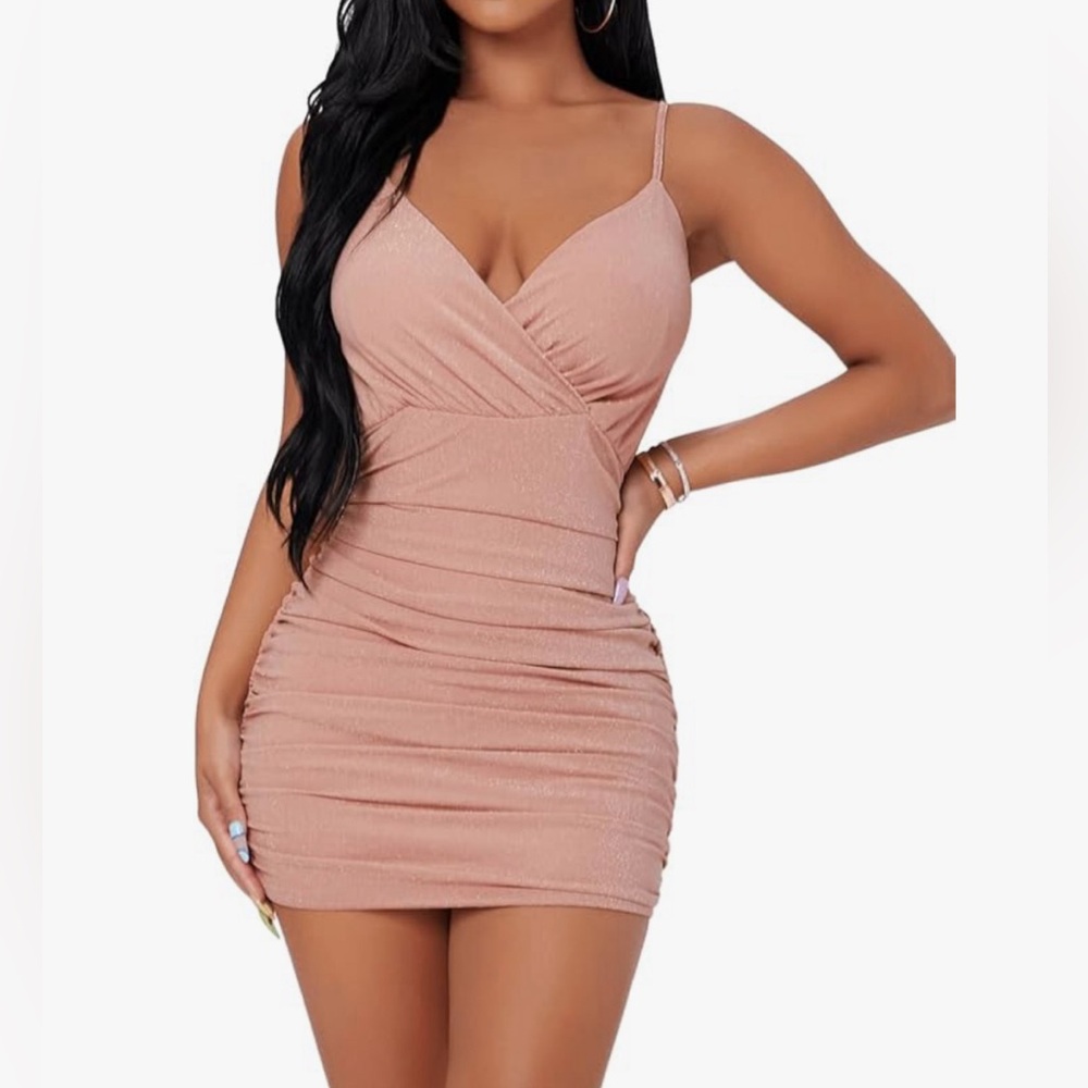 Rose gold metallic fabric ruched Dress
